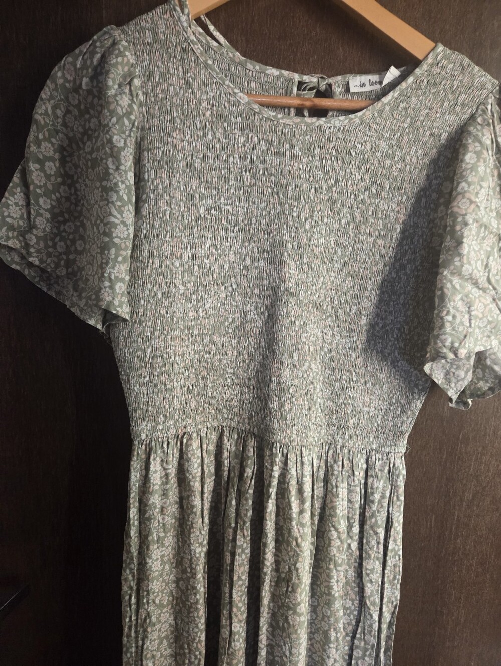 In Loom Floral Womens Smocked-Waist Maxi Dress, Puff Sleeve, Size M Mint Cream